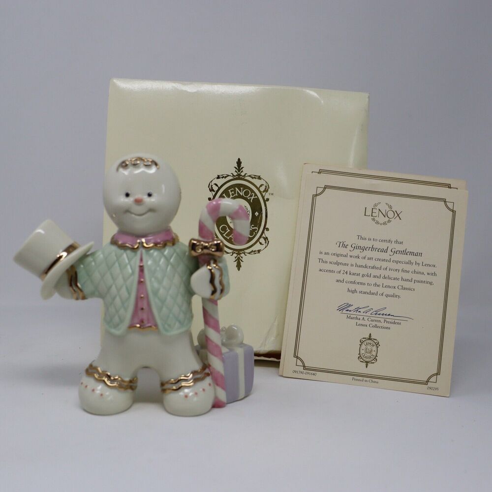 Lenox Gingerbread Gentleman Figurine with Top Hat and Candy Cane